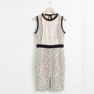 True Decadence Tall Lace Midi Dress Size US 10 Black White Open Back High Neck